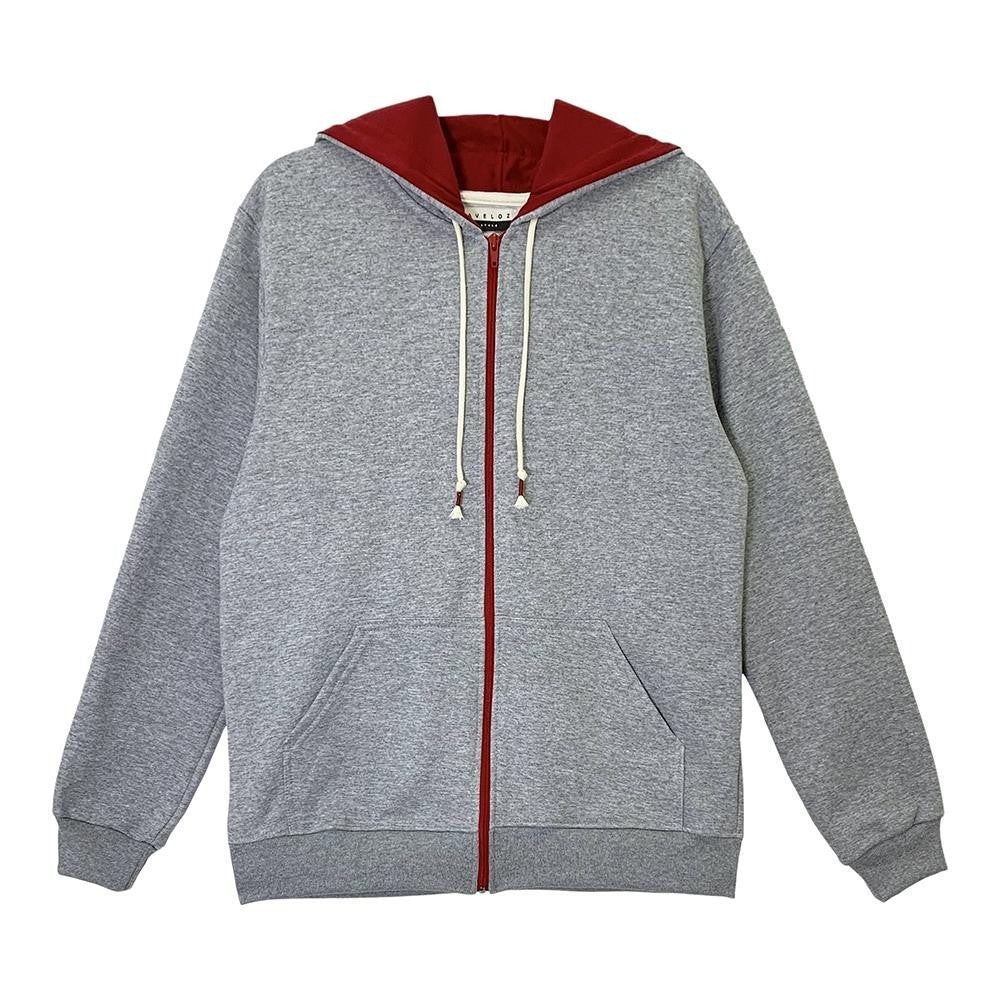 Moletom Aveloz Zíper Duo Color Cinza e Vermelho