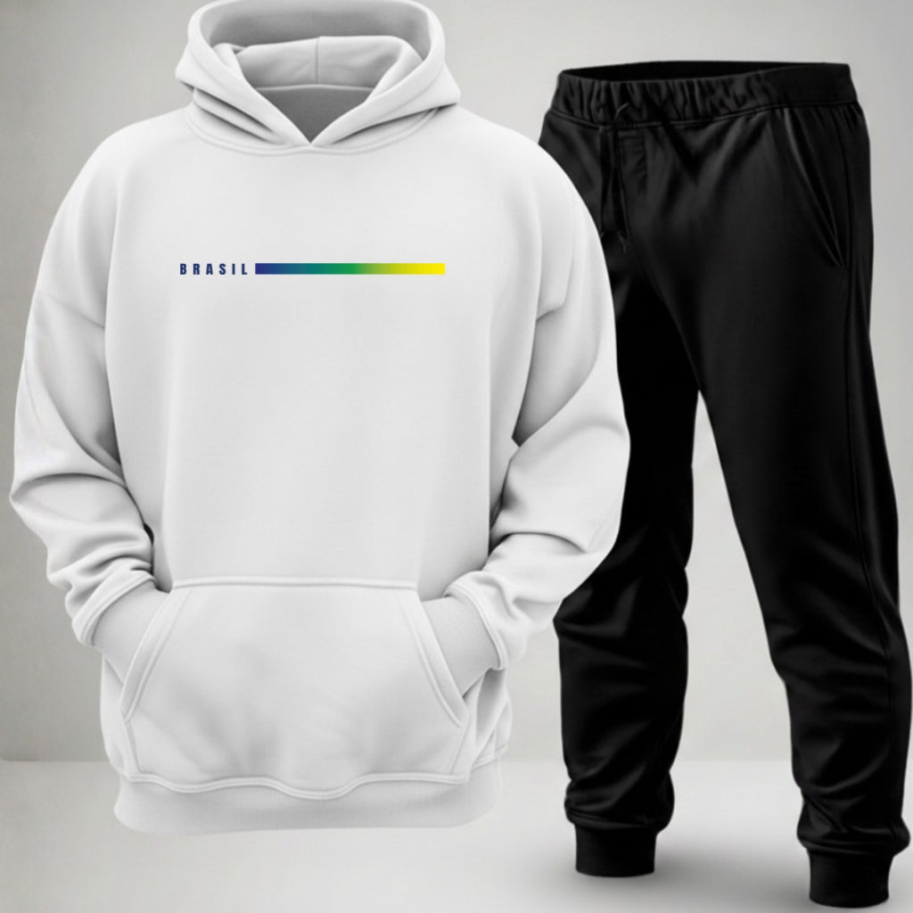 Conjunto Moletom Canguru Brasil Faixa Degradê Cores Copa Unissex