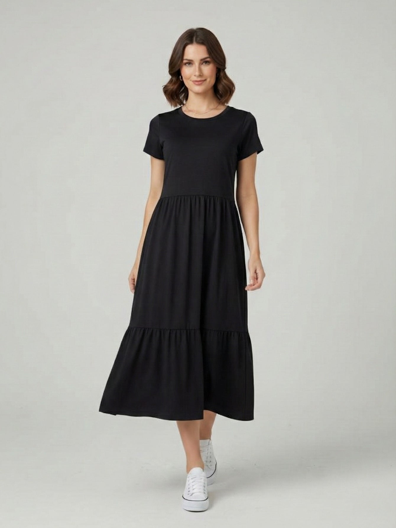 Vestido Midi Três Marias De Algodão Preto