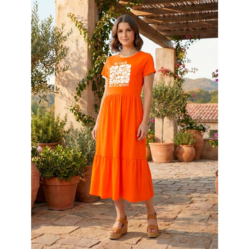 Vestido Midi Três Marias Feminino Aveloz de Algodão Estampa No Rain No Flowers