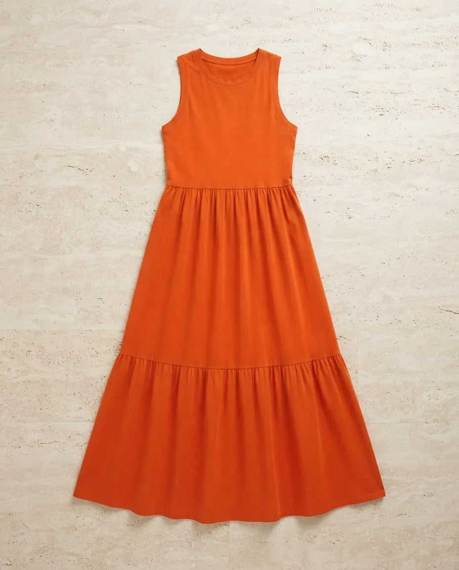 Vestido Longo Feminino Regata Três Marias Algodão Soltinho Laranja