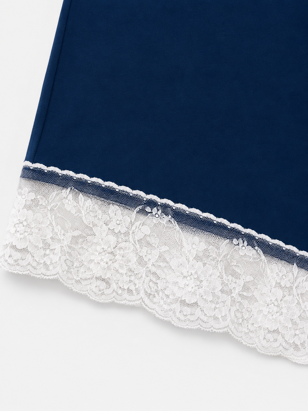 Blusa Assimétrica Feminina com Renda Azul Marinho