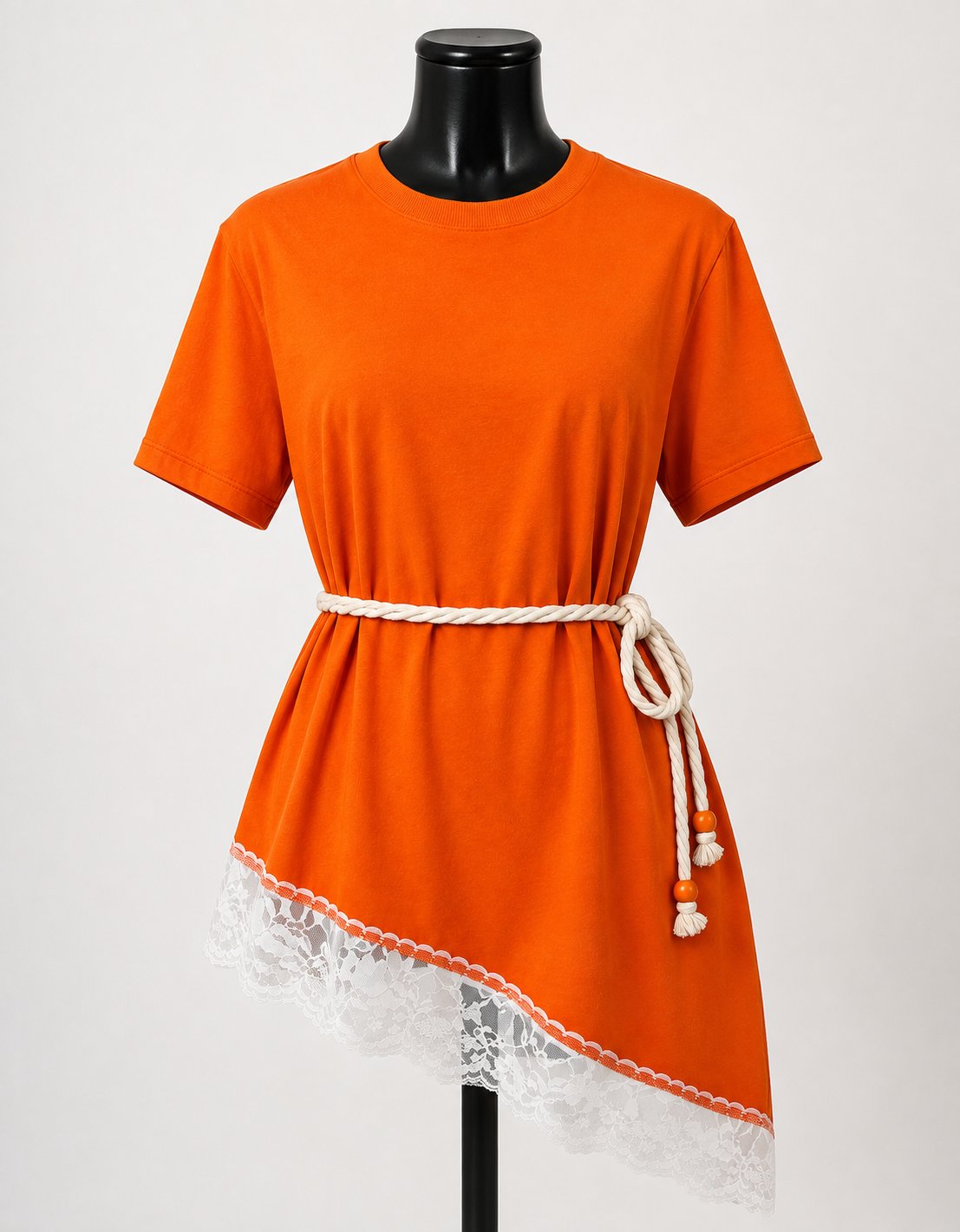 Blusa Assimétrica Feminina com Renda Laranja