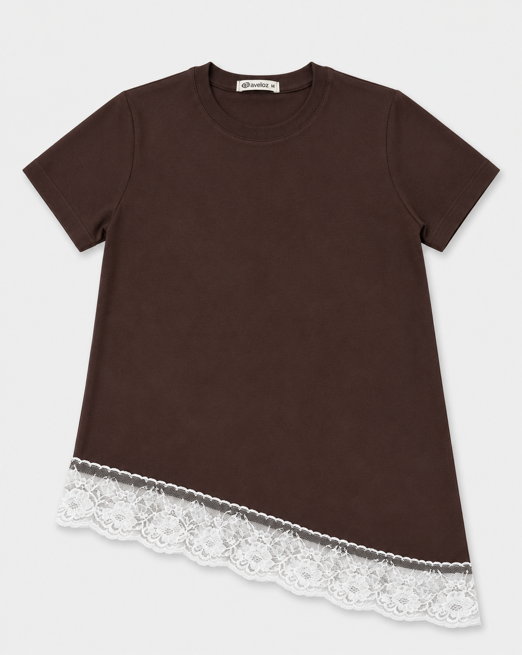 Blusa Assimétrica Feminina com Renda Marrom
