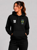 Moletom Feminino Canguru Estampa Brasil Torcedor Preto