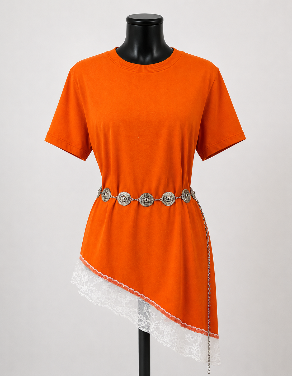Blusa Assimétrica Feminina com Renda Laranja