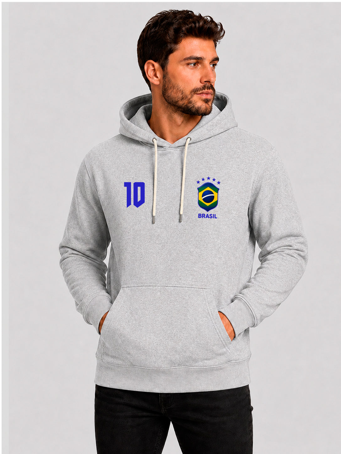 Moletom Masculino Canguru Estampa Brasil Torcedor Cinza