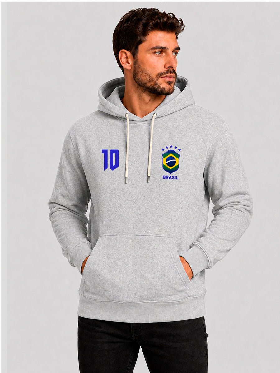Moletom Masculino Canguru Estampa Brasil Torcedor Cinza