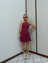 Vestido Feminino Curto Canelado Regata Acinturado Bordô