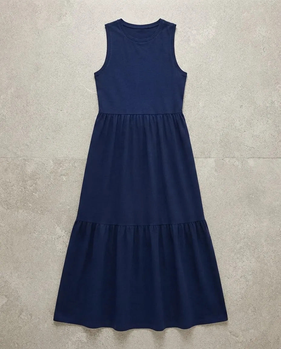 Vestido Longo Feminino Regata Três Marias Algodão Soltinho Azul-marinho