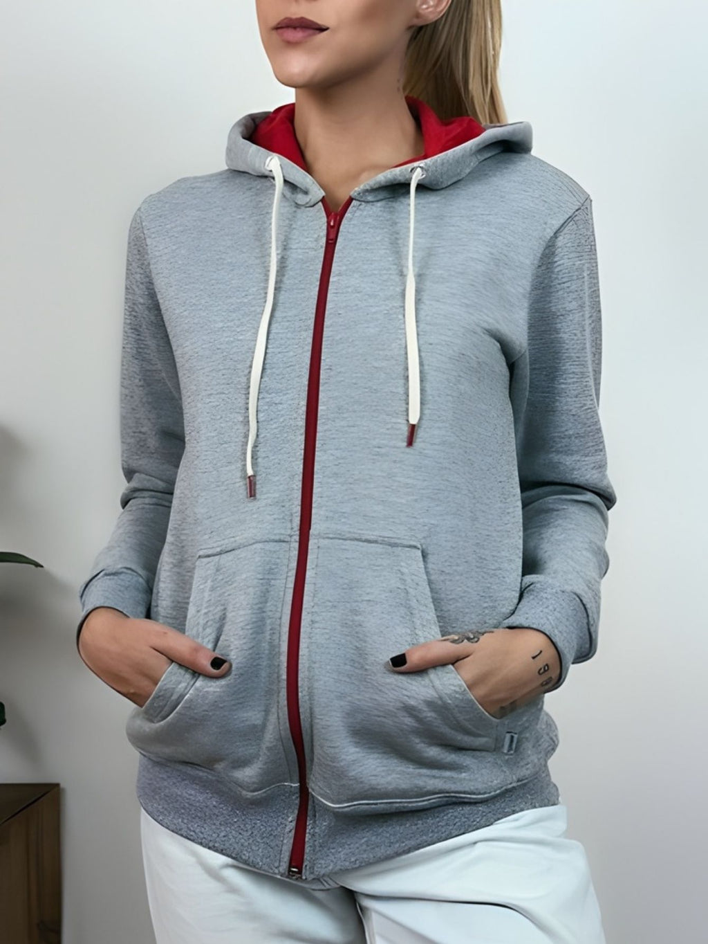Moletom Aveloz Ziper Duo Color Cinza E Vermelho