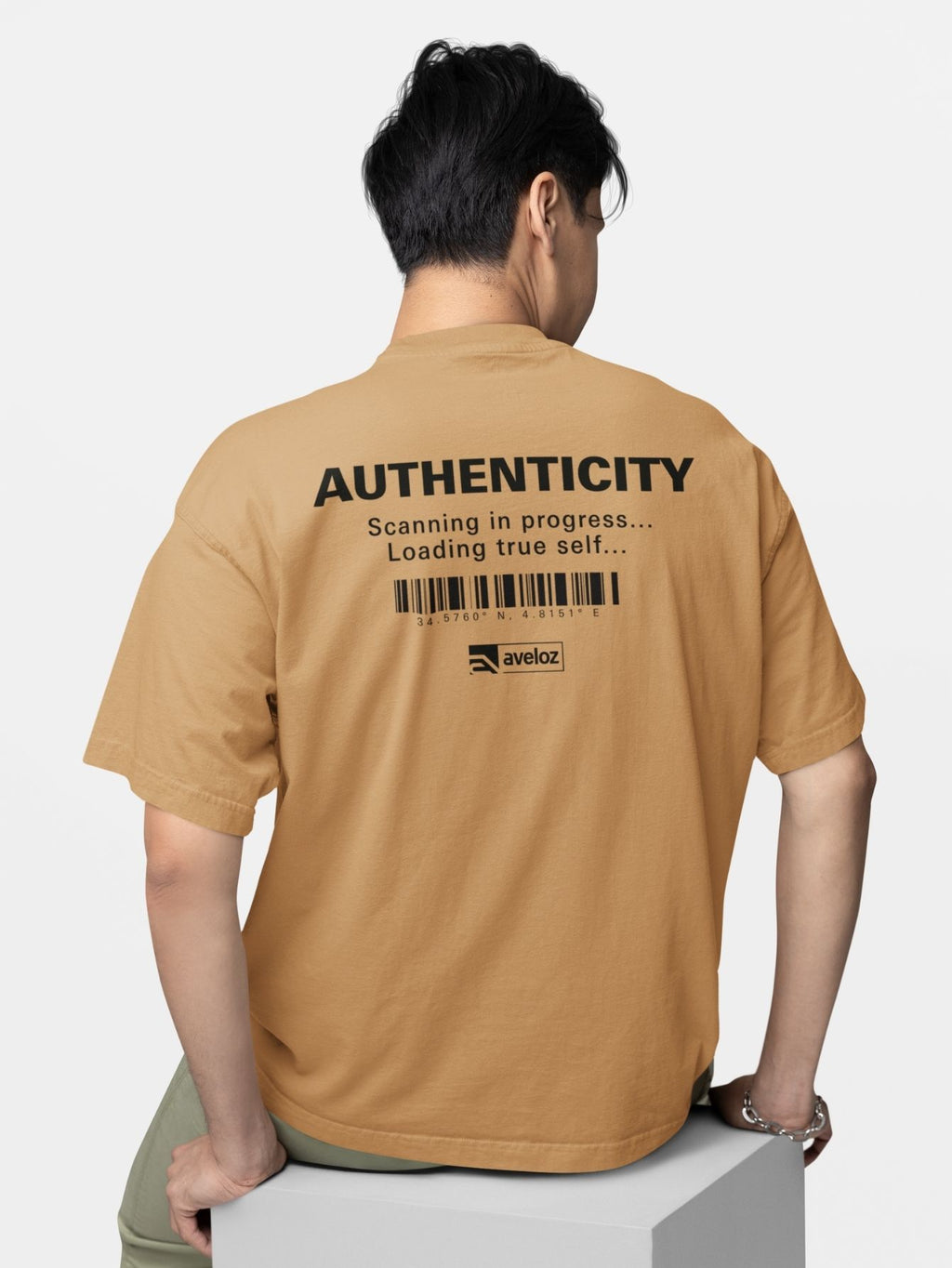 Camiseta Oversized Masculino Estampada Authenticity Streetwear Premium Bege