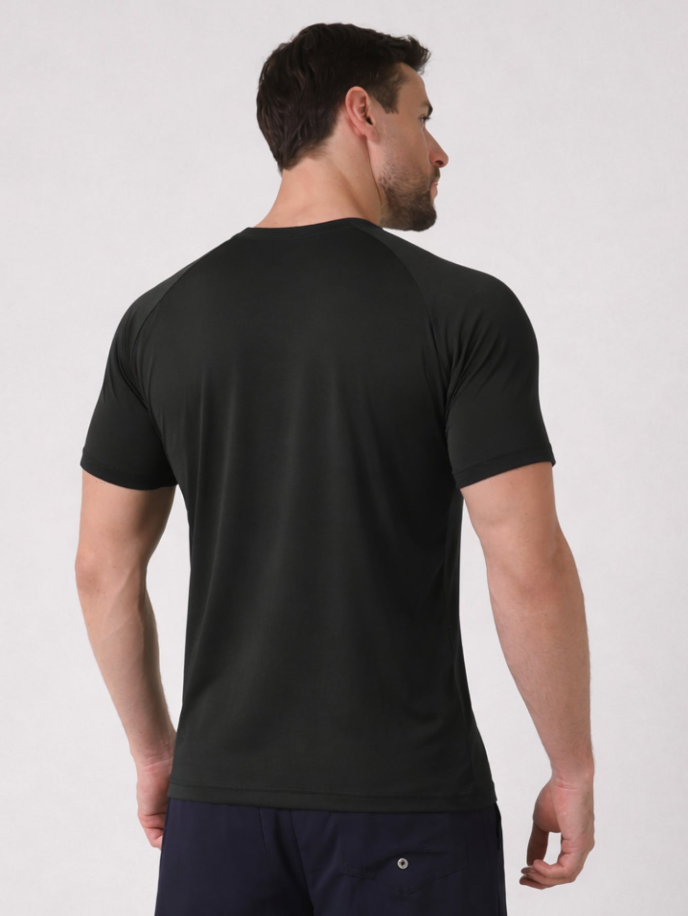 Camiseta Masculina Raglan Dry Proteção Solar UV Lisa Corrida Academia Ciclismo Esporte - Preto