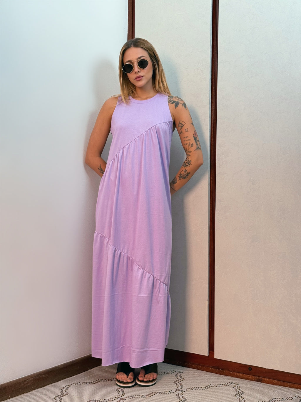 Vestido Longo Feminino Soltinho malha algodão Aveloz Lilás