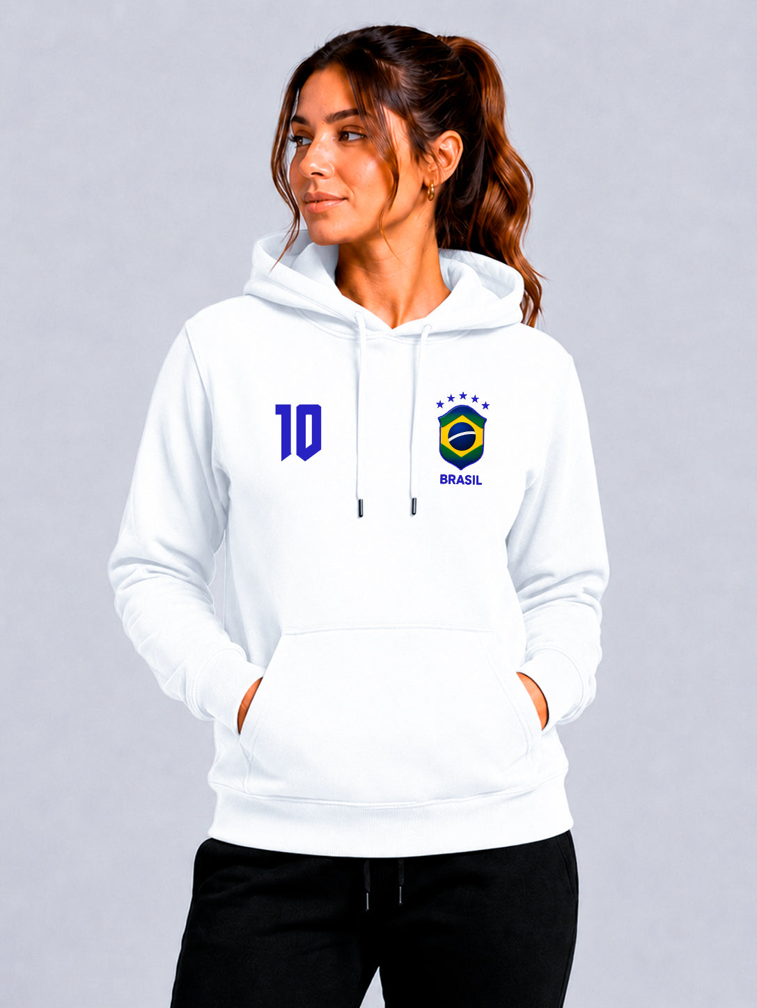 Moletom Feminino Canguru Estampa Brasil Torcedor Branco