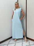 Vestido Longo Muscle Tee Em Algodão Com Bolso Aveloz Azul Cl