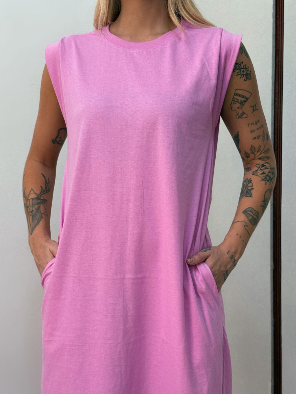 Vestido Longo Muscle Tee Em Algodão Com Bolso Aveloz Rosa Blush