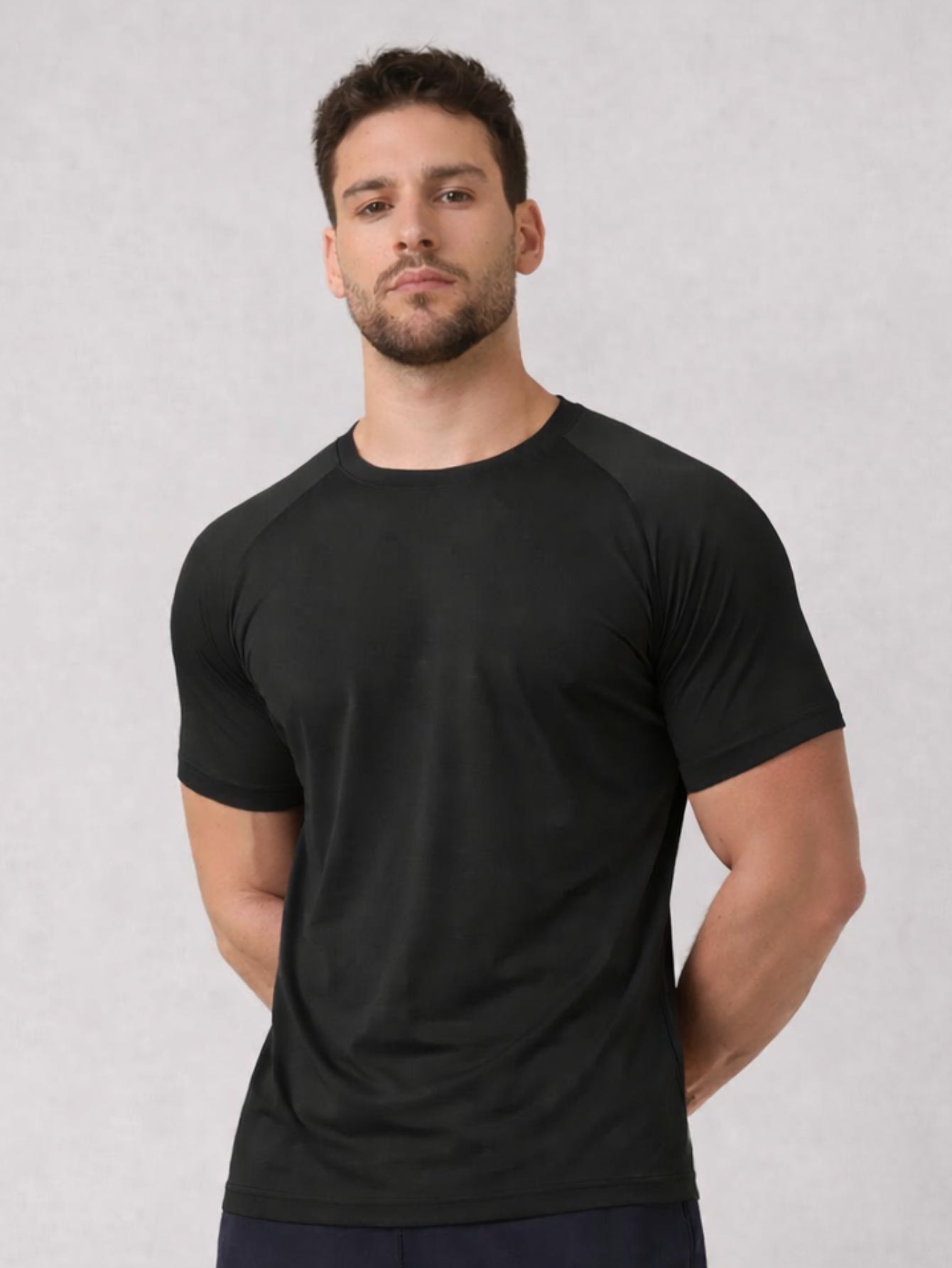 Camiseta Masculina Raglan Dry Proteção Solar UV Lisa Corrida Academia Ciclismo Esporte - Preto