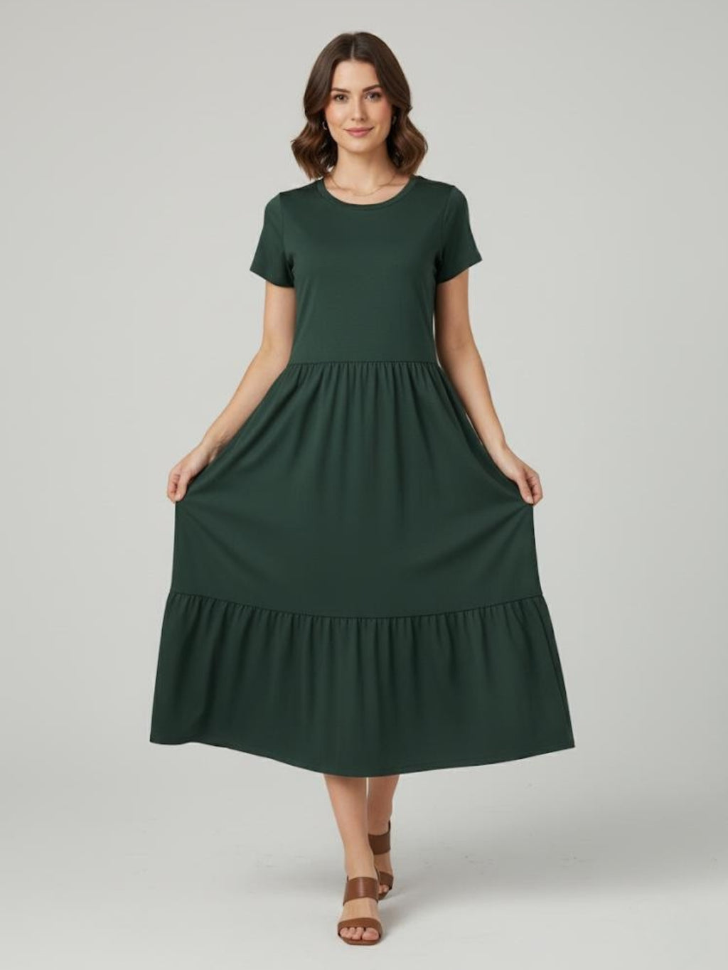 Vestido Midi Três Marias De Algodão Verde Escuro