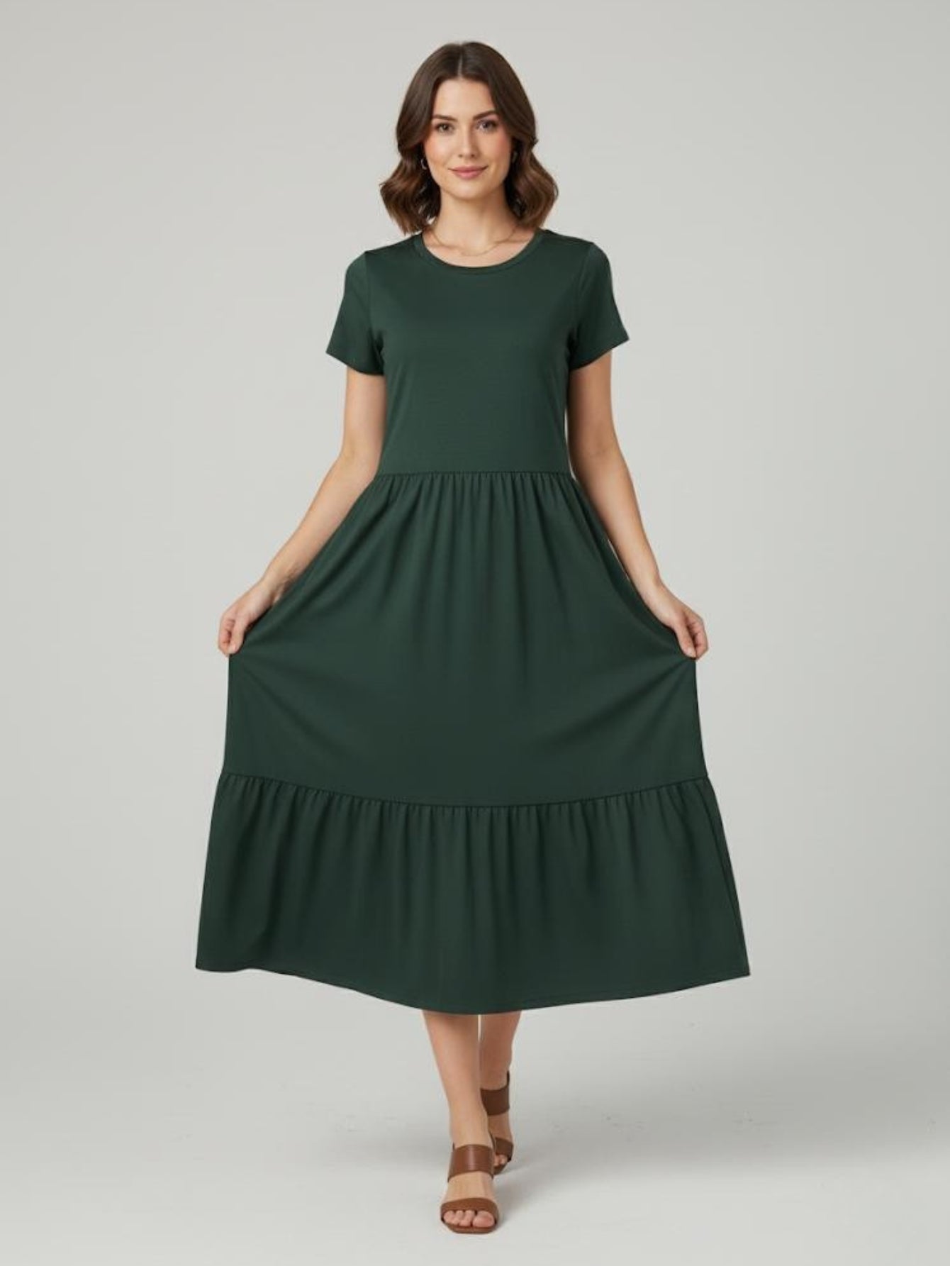 Vestido Midi Três Marias De Algodão Verde Escuro