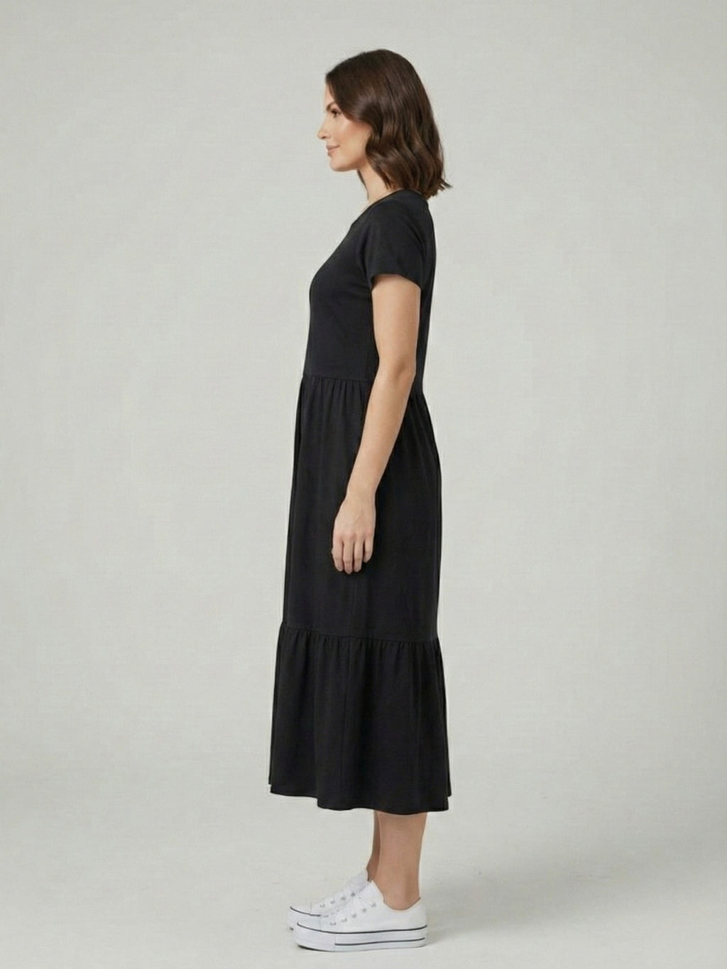 Vestido Midi Três Marias De Algodão Preto