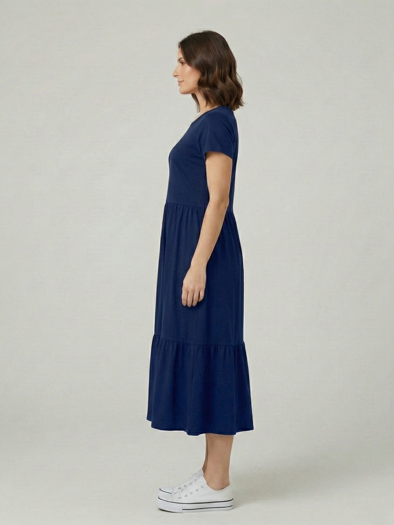 Vestido Midi Três Marias De Algodão Azul Marinho