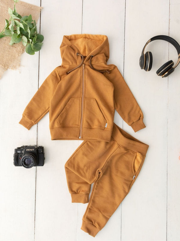 Calça Moletom Infantil Com Bolso Peluciado Aveloz Caramelo