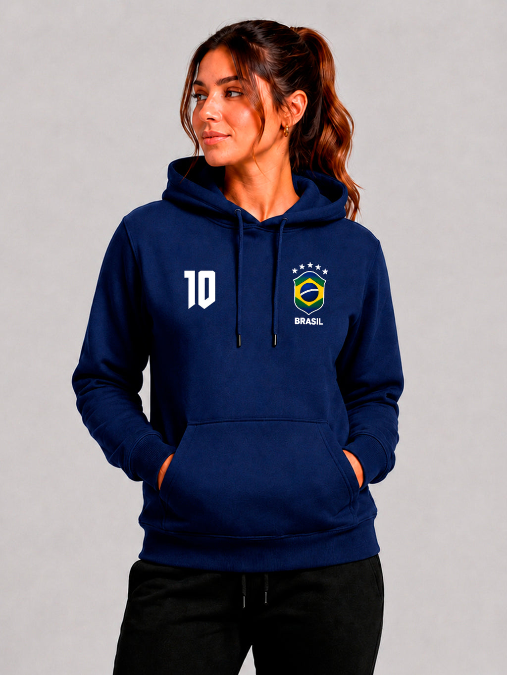 Moletom Feminino Canguru Estampa Brasil Torcedor Azul Marinho