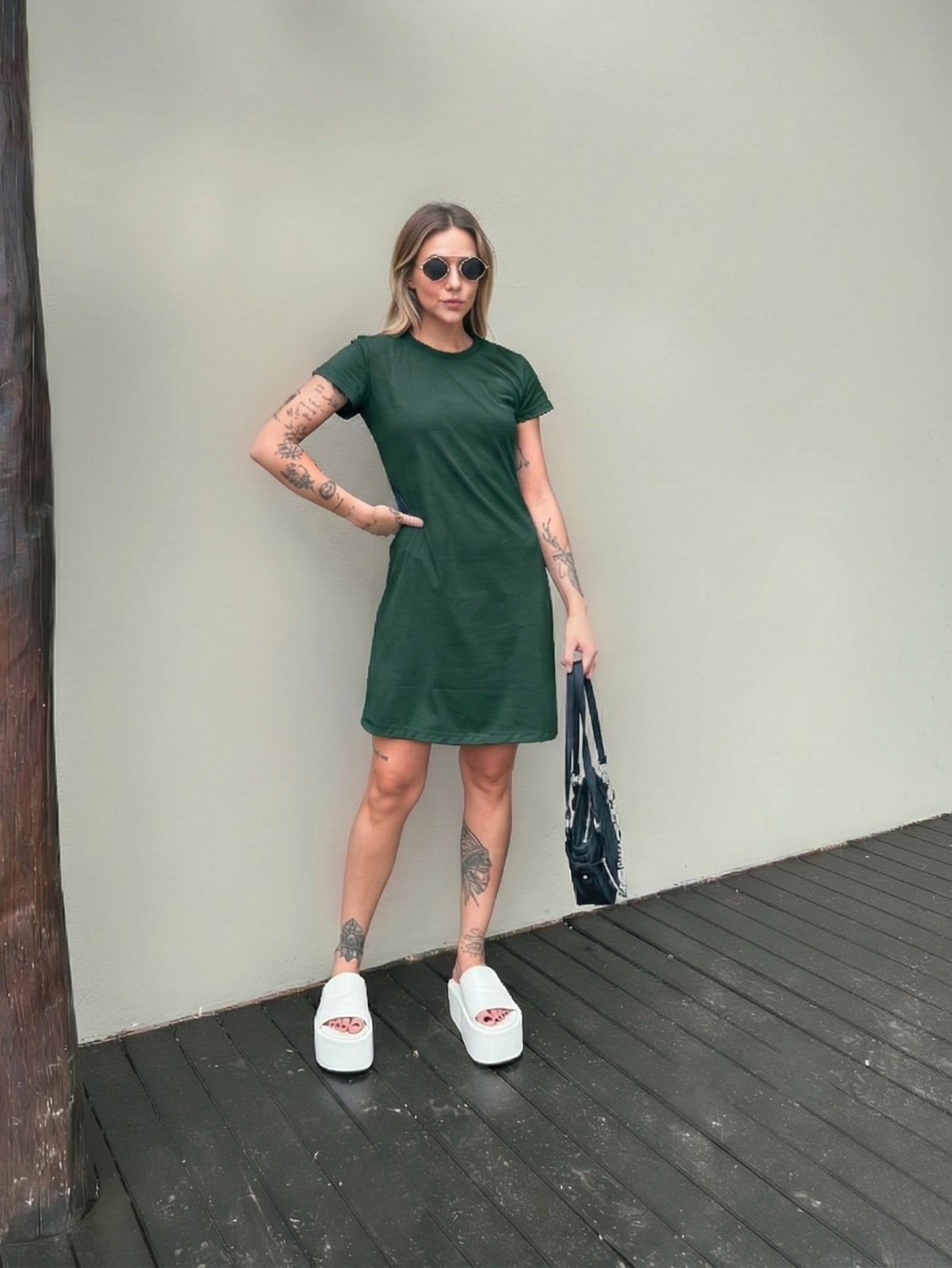 Vestido T-Shirt Camisetão Aveloz Verde Militar