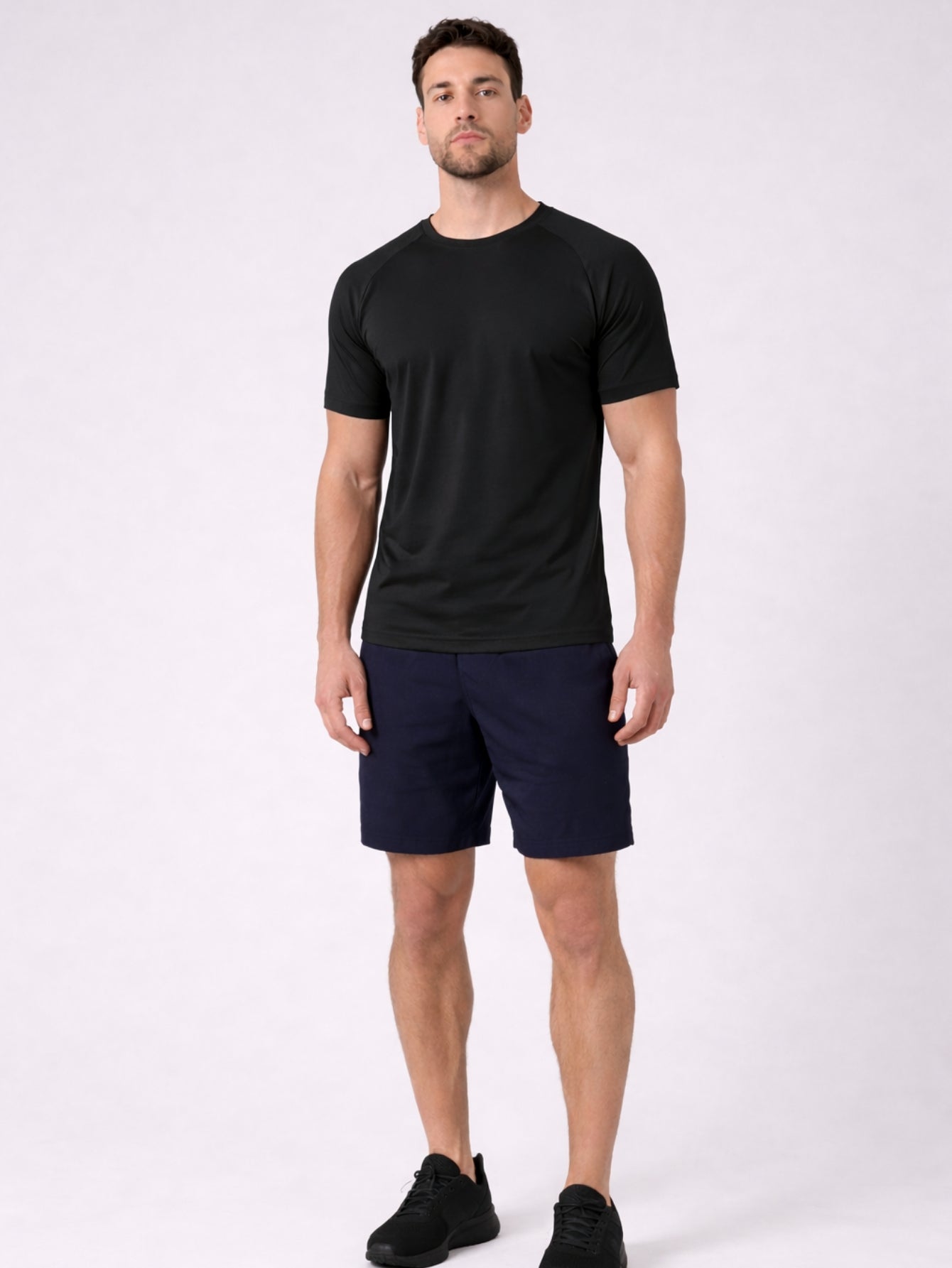 Camiseta Masculina Raglan Dry Proteção Solar UV Lisa Corrida Academia Ciclismo Esporte - Preto