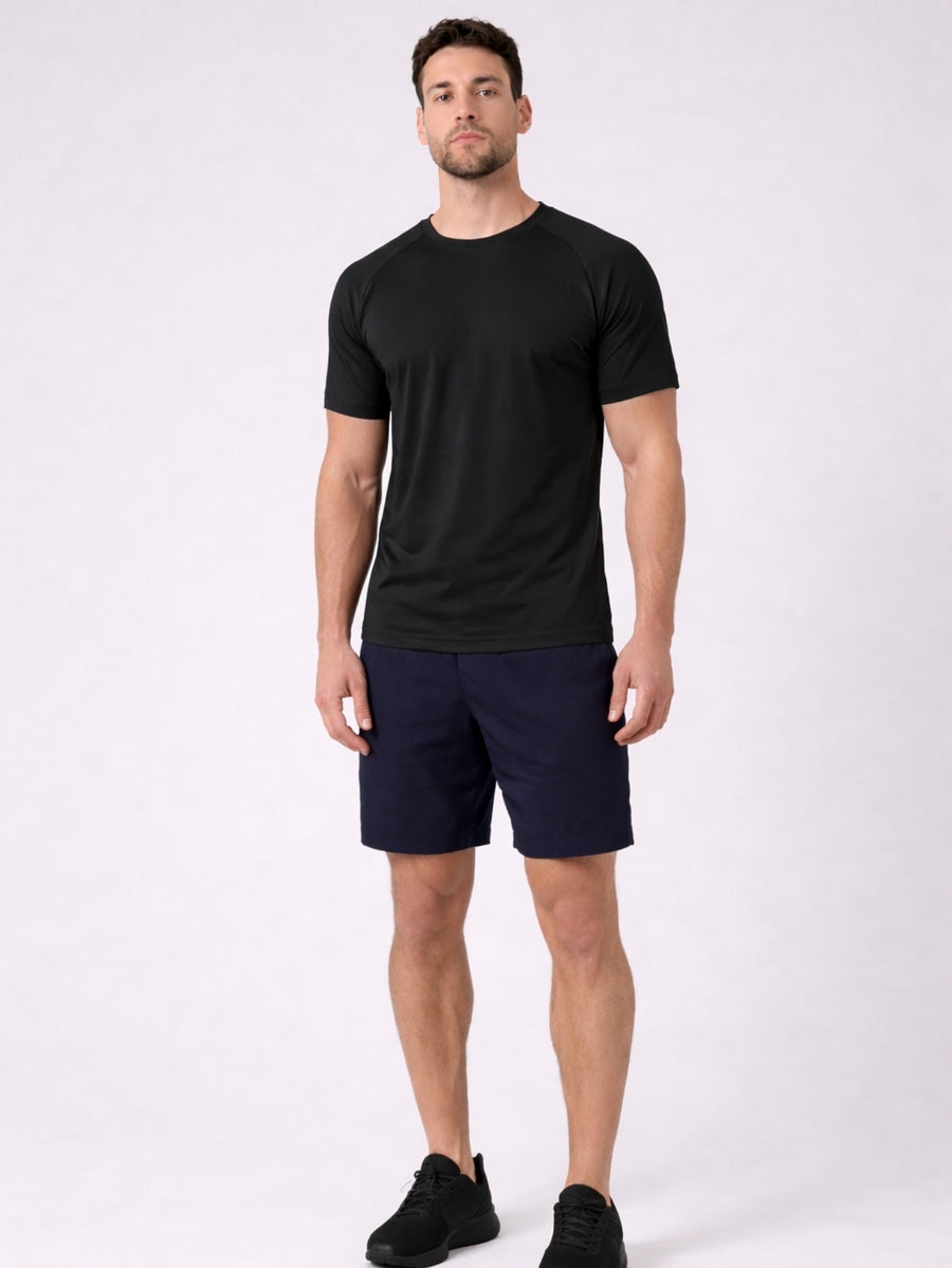Camiseta Masculina Raglan Dry Proteção Solar UV Lisa Corrida Academia Ciclismo Esporte - Preto