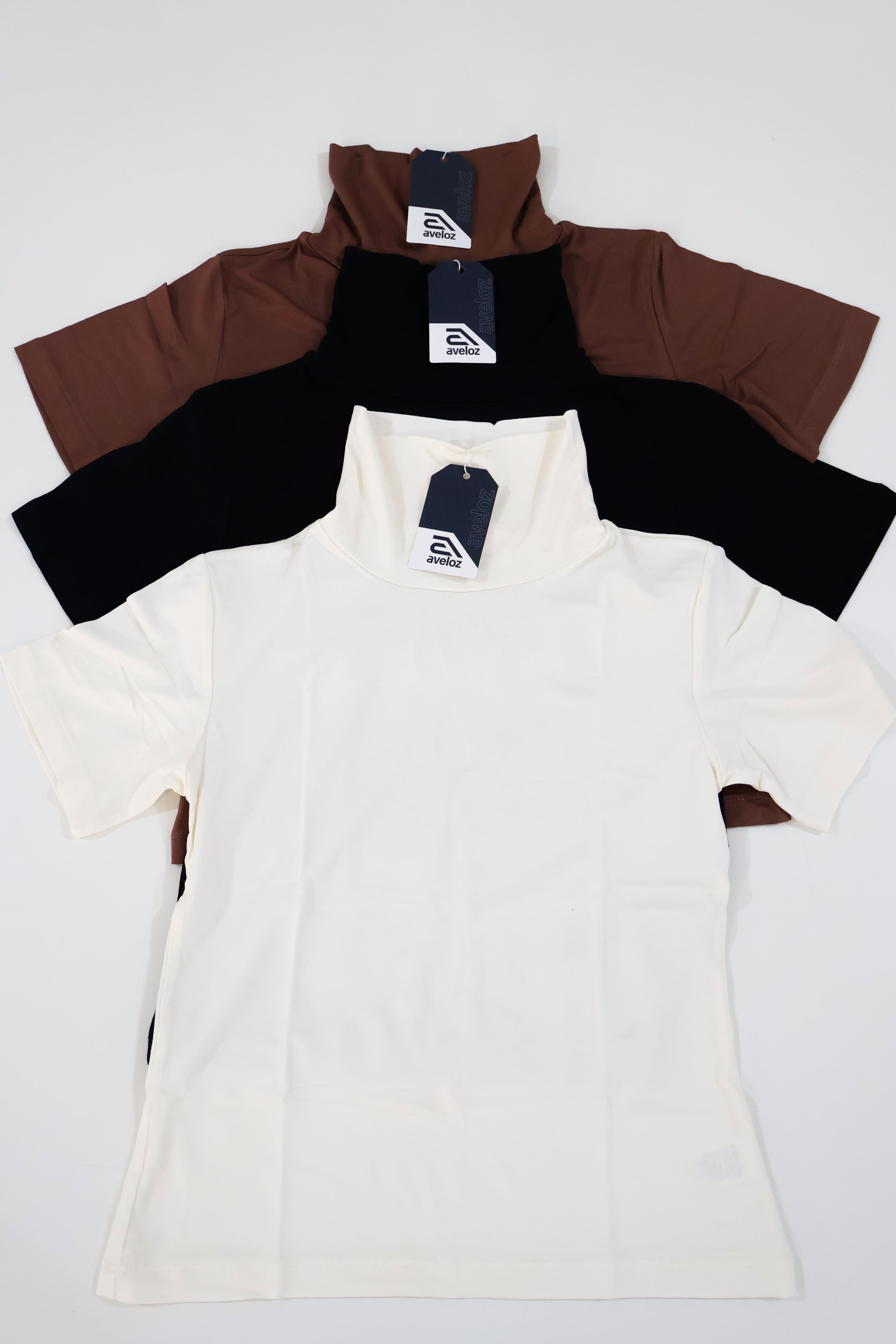 Kit 3 Blusas Gola Alta Manga Curta Em Viscolycra