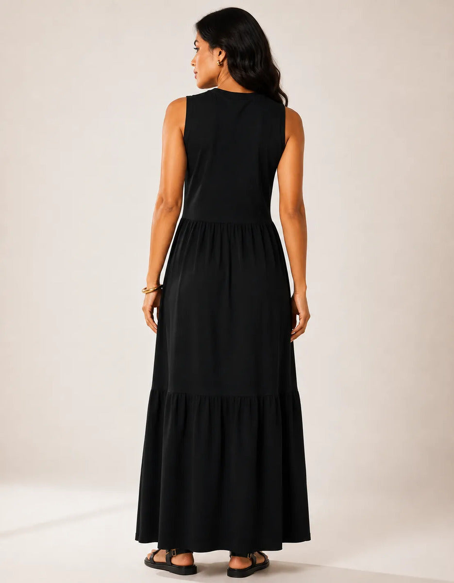 Vestido Longo Feminino Regata Três Marias Algodão Soltinho Preto