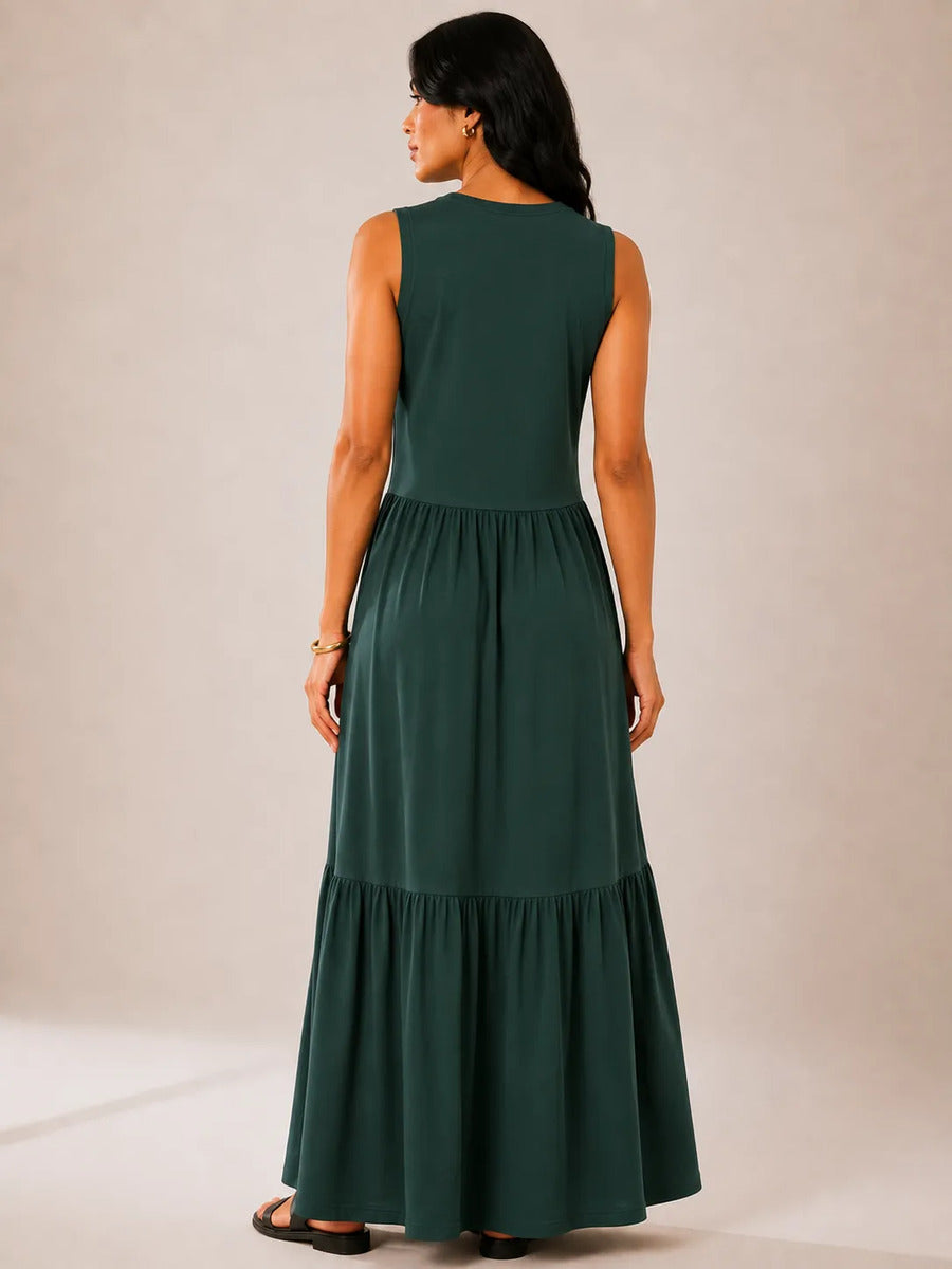 Vestido Longo Feminino Regata Três Marias Algodão Soltinho Verde-escuro