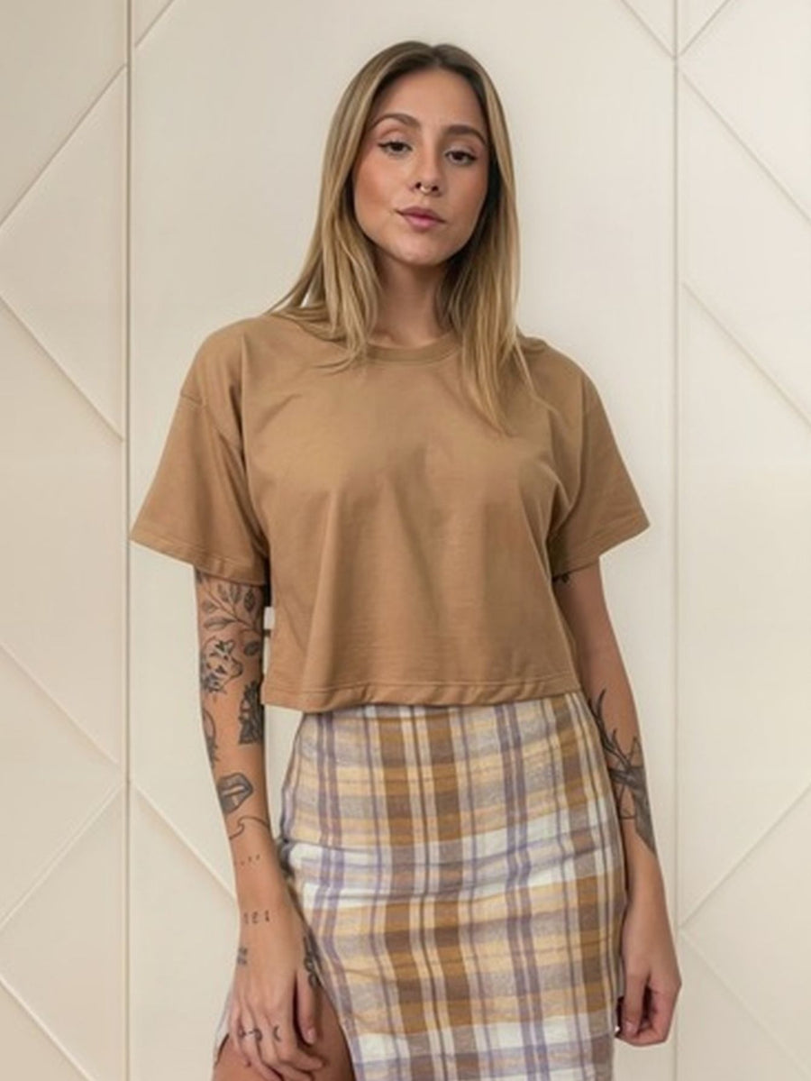 Camiseta Aveloz Feminina Cropped Caramelo