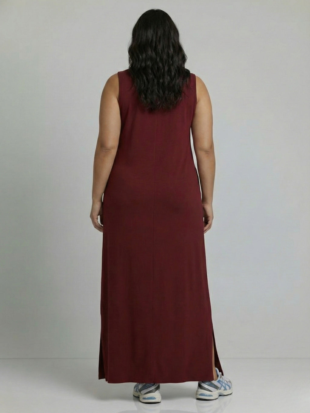 Vestido Longo Aveloz Viscolycra Soltinho Plus Size com Bolso Vinho