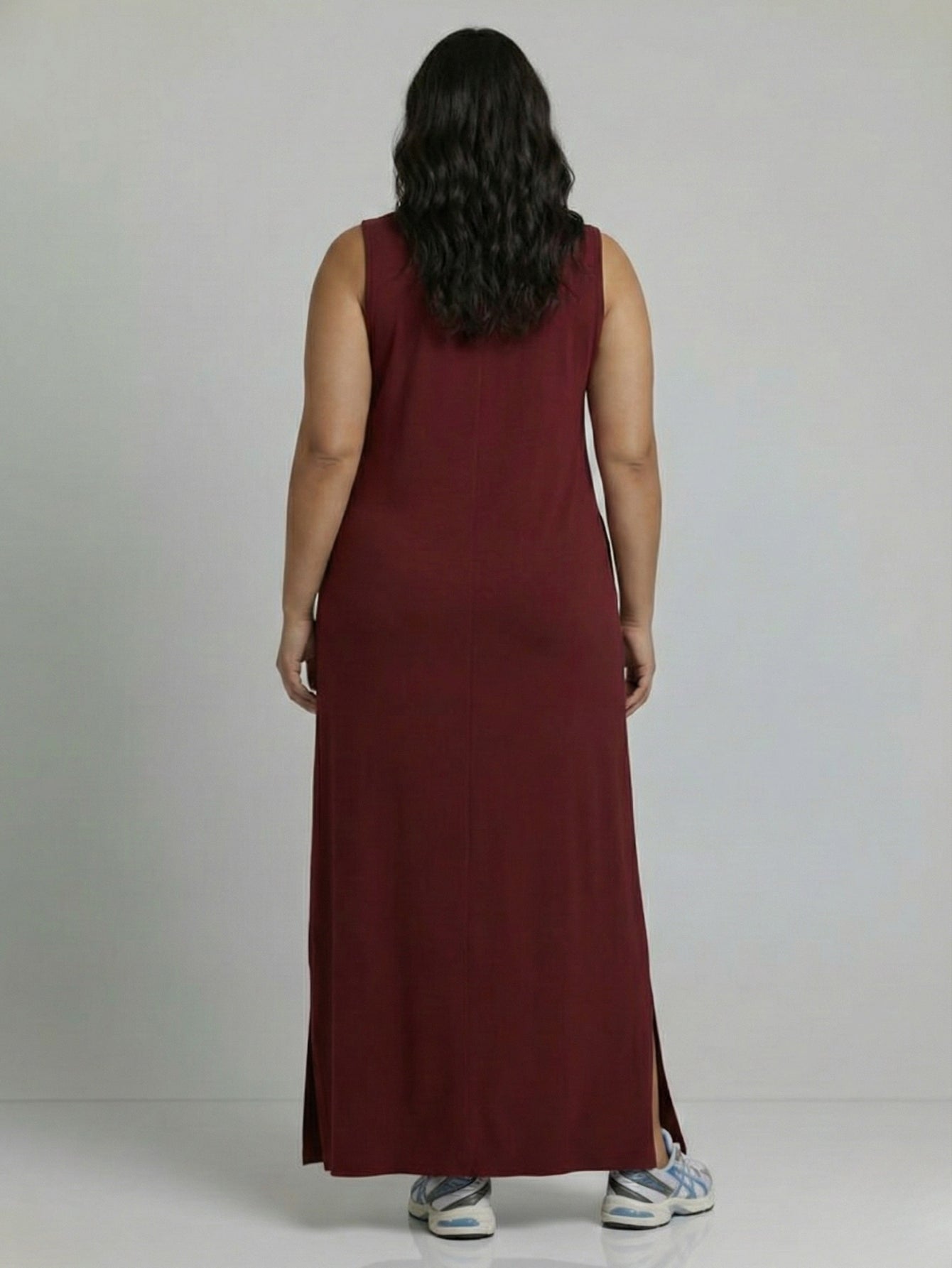 Vestido Longo Aveloz Viscolycra Soltinho Plus Size com Bolso Vinho