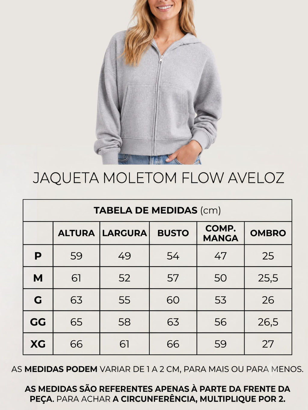 Jaqueta Moletom feminina Cropped Flow Aveloz com zíper e Capuz Branco