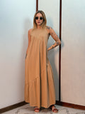 Vestido Longo Feminino Soltinho malha algodão Aveloz Caramelo