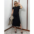 Vestido Mid Camiseta Com Fenda Aveloz Preto