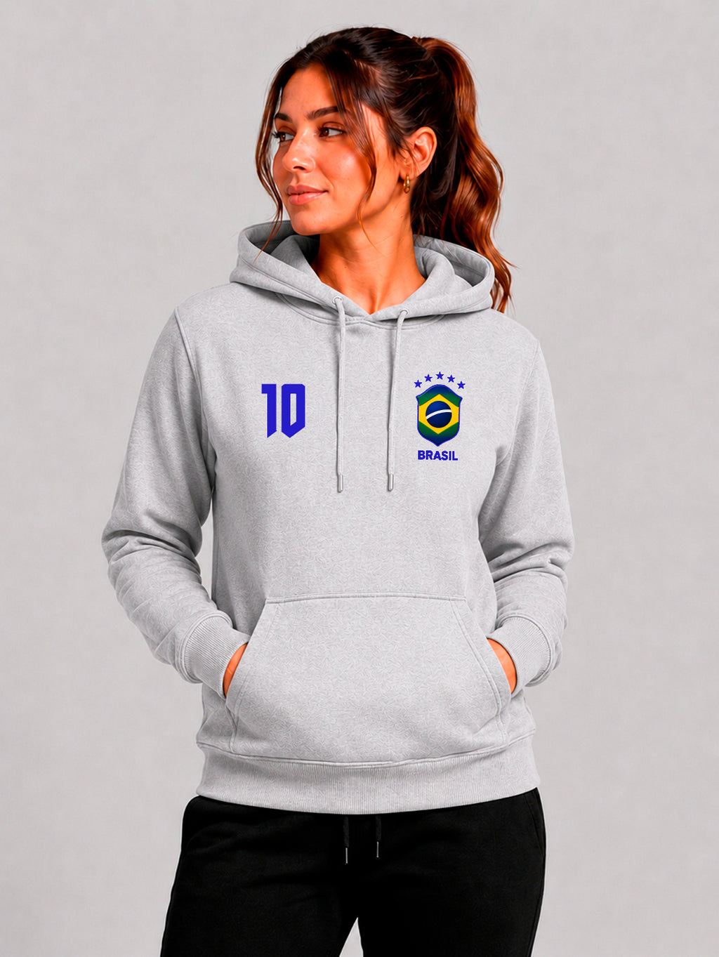 Moletom Feminino Canguru Estampa Brasil Torcedor Cinza