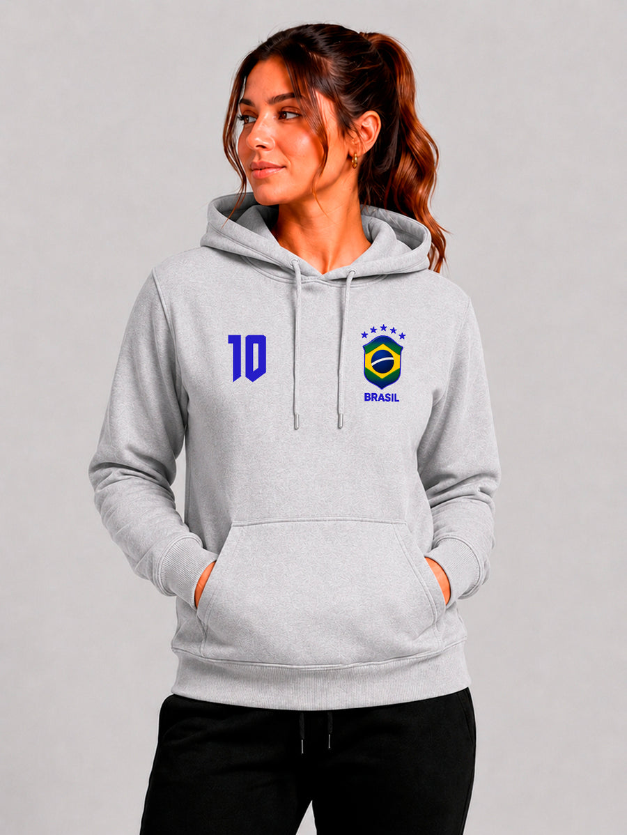 Moletom Feminino Canguru Estampa Brasil Torcedor Cinza