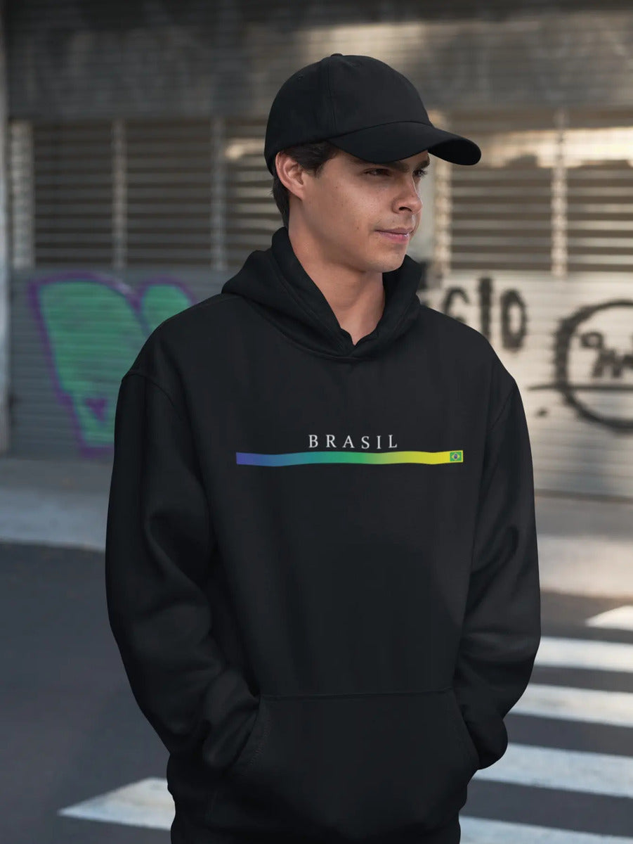 Moletom Canguru Estampado Brasil Faixa Bandeira