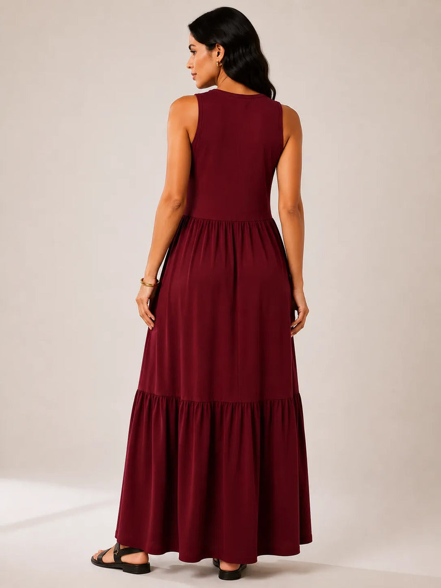 Vestido Longo Feminino Regata Três Marias Algodão Soltinho Bordô