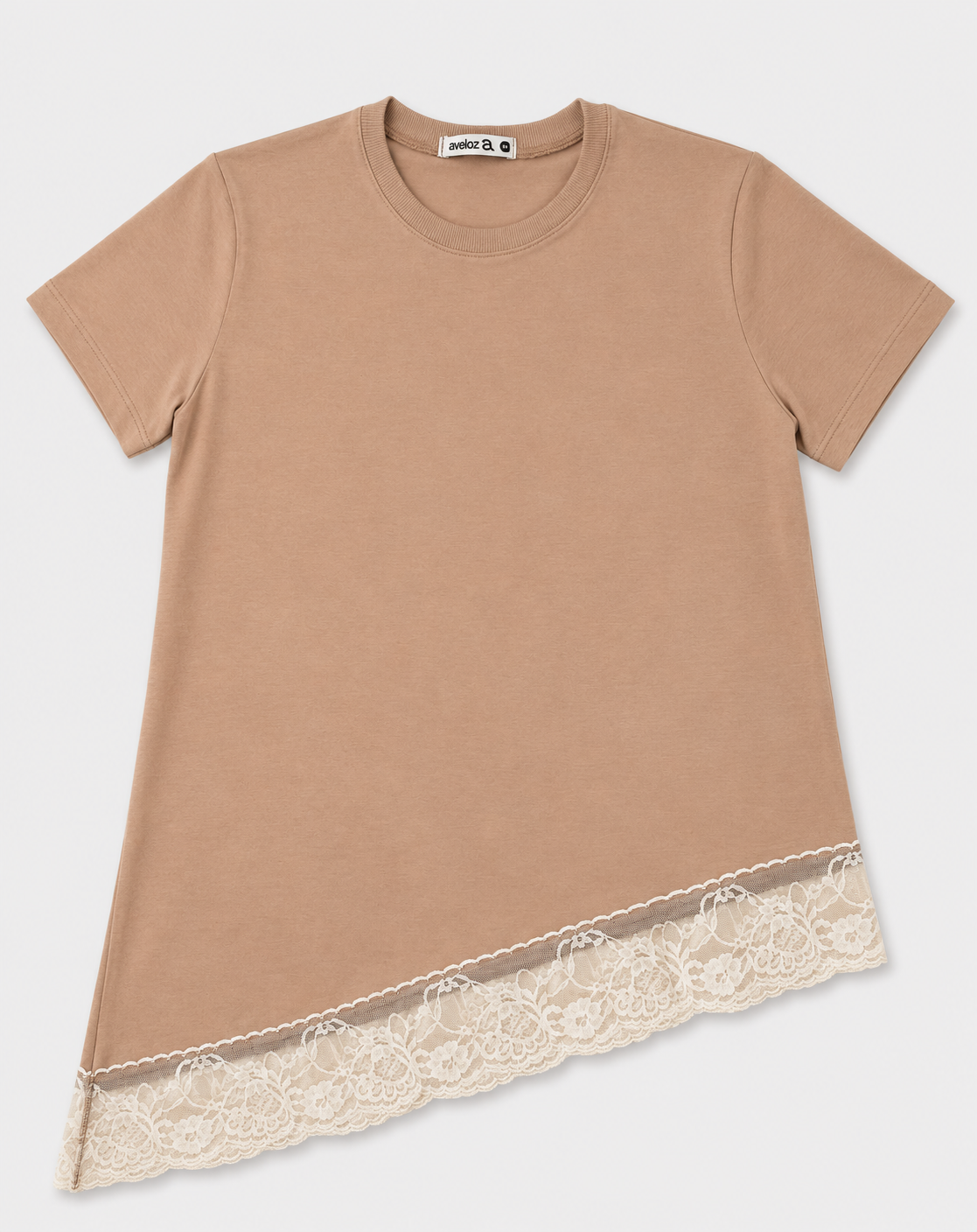 Blusa Assimétrica Feminina com Renda Caramelo