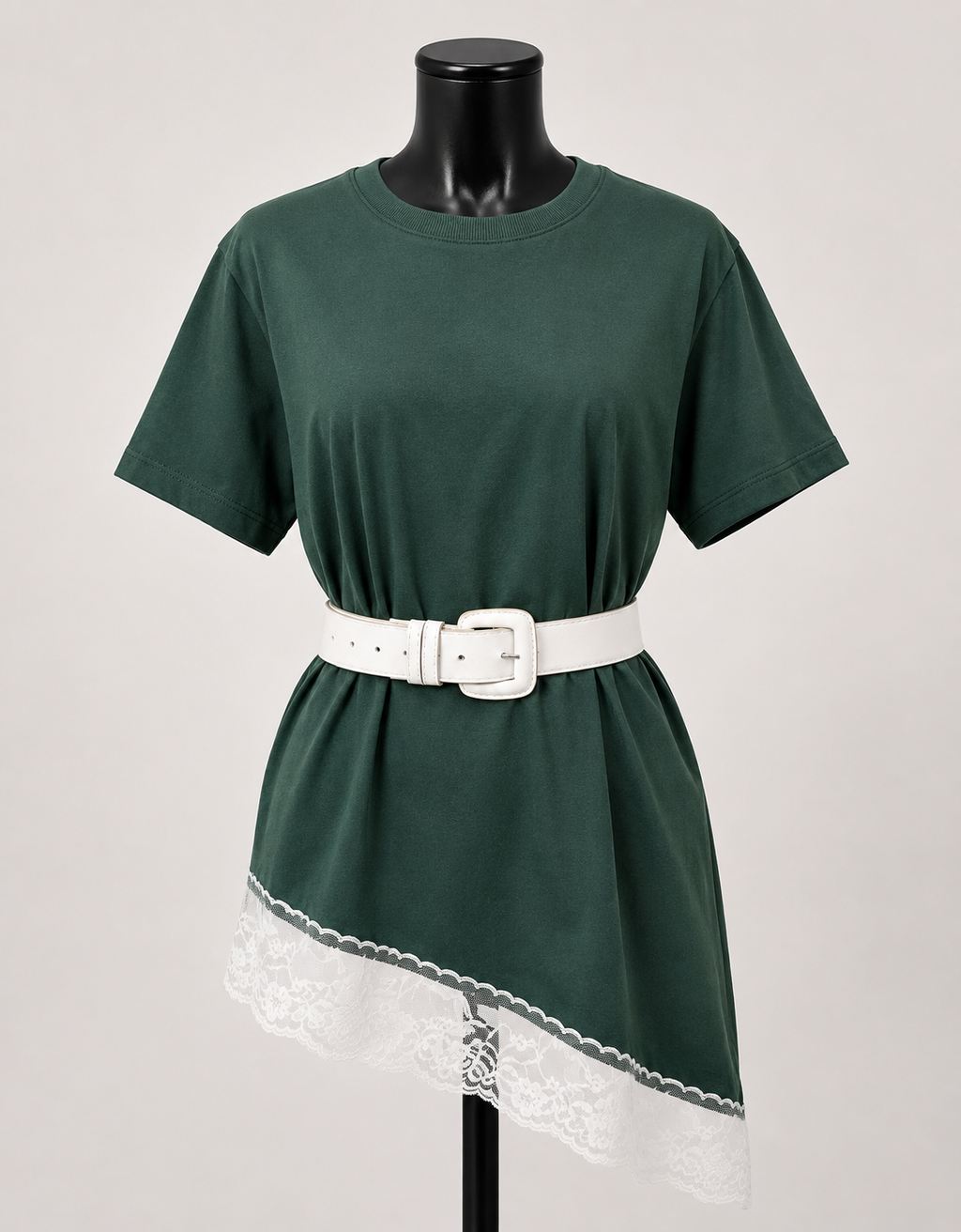 Blusa Assimétrica Feminina com Renda Verde Musgo