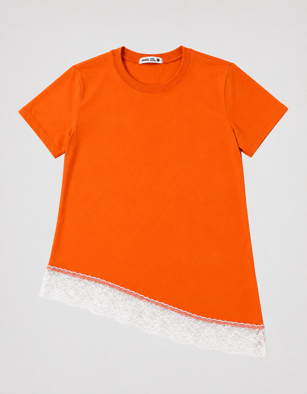 Blusa Assimétrica Feminina com Renda Laranja