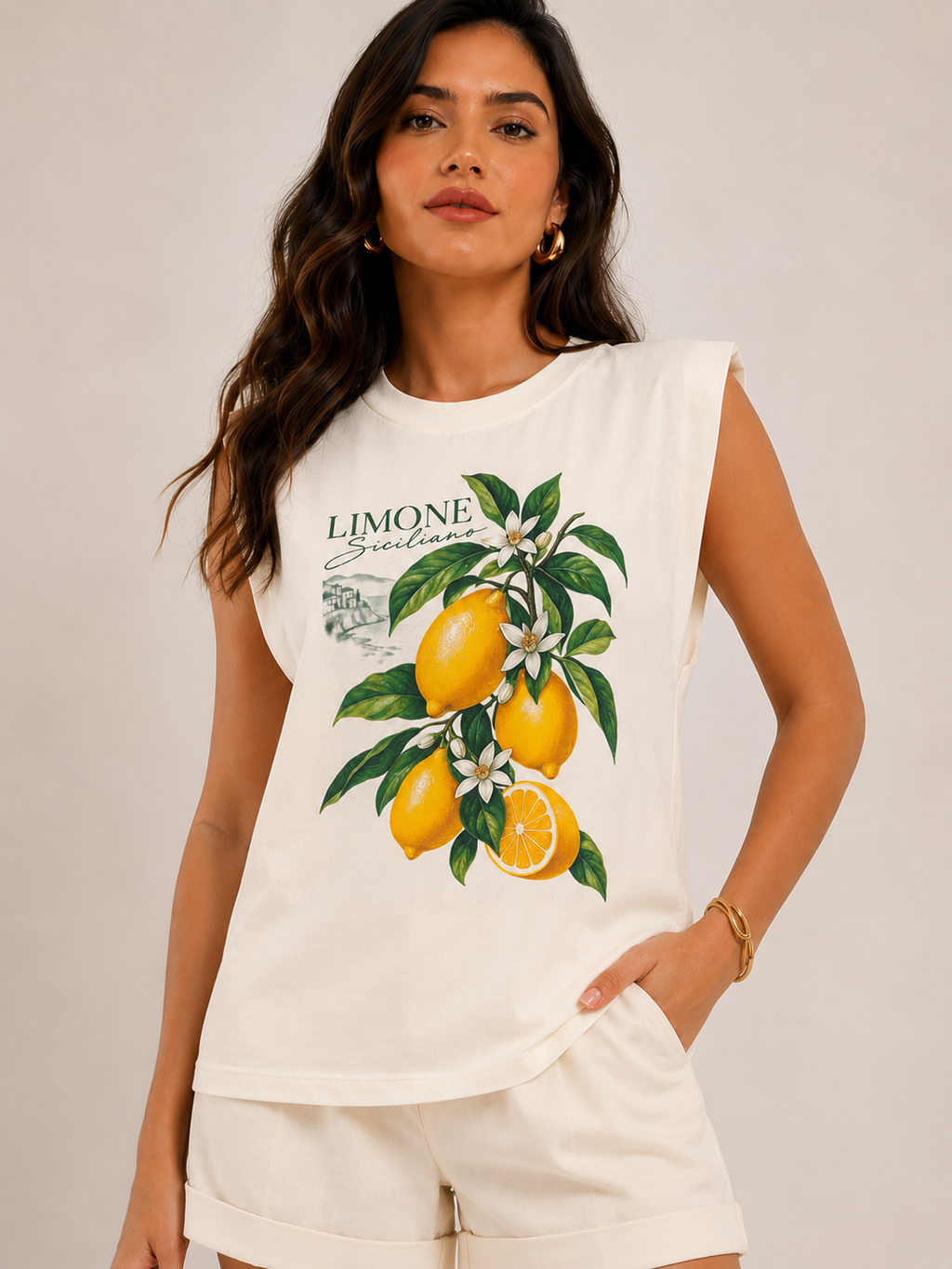 Camiseta Feminina Manga Muscle Tee Estampa Limone Siciliano