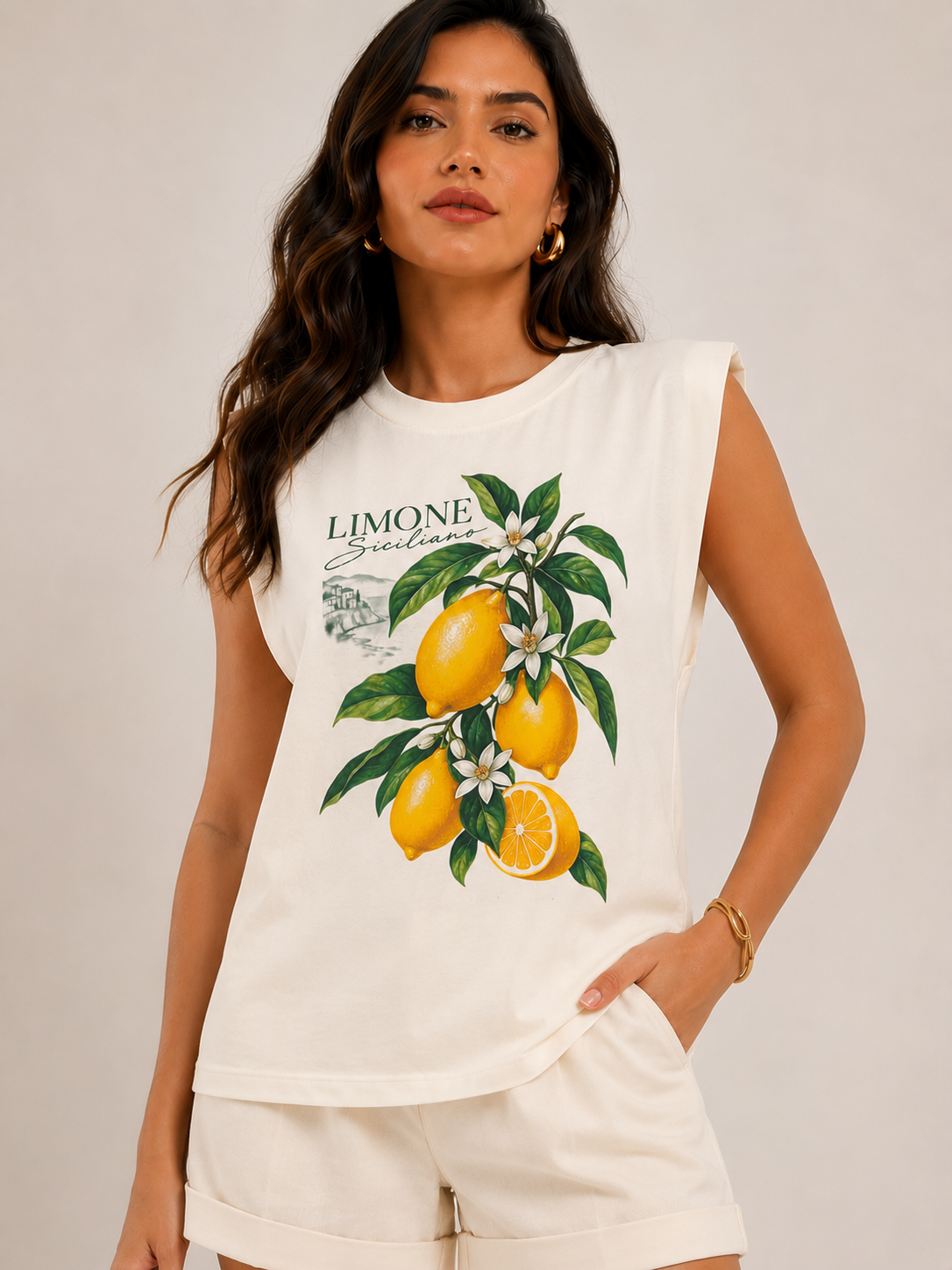 Camiseta Feminina Manga Muscle Tee Estampa Limone Siciliano