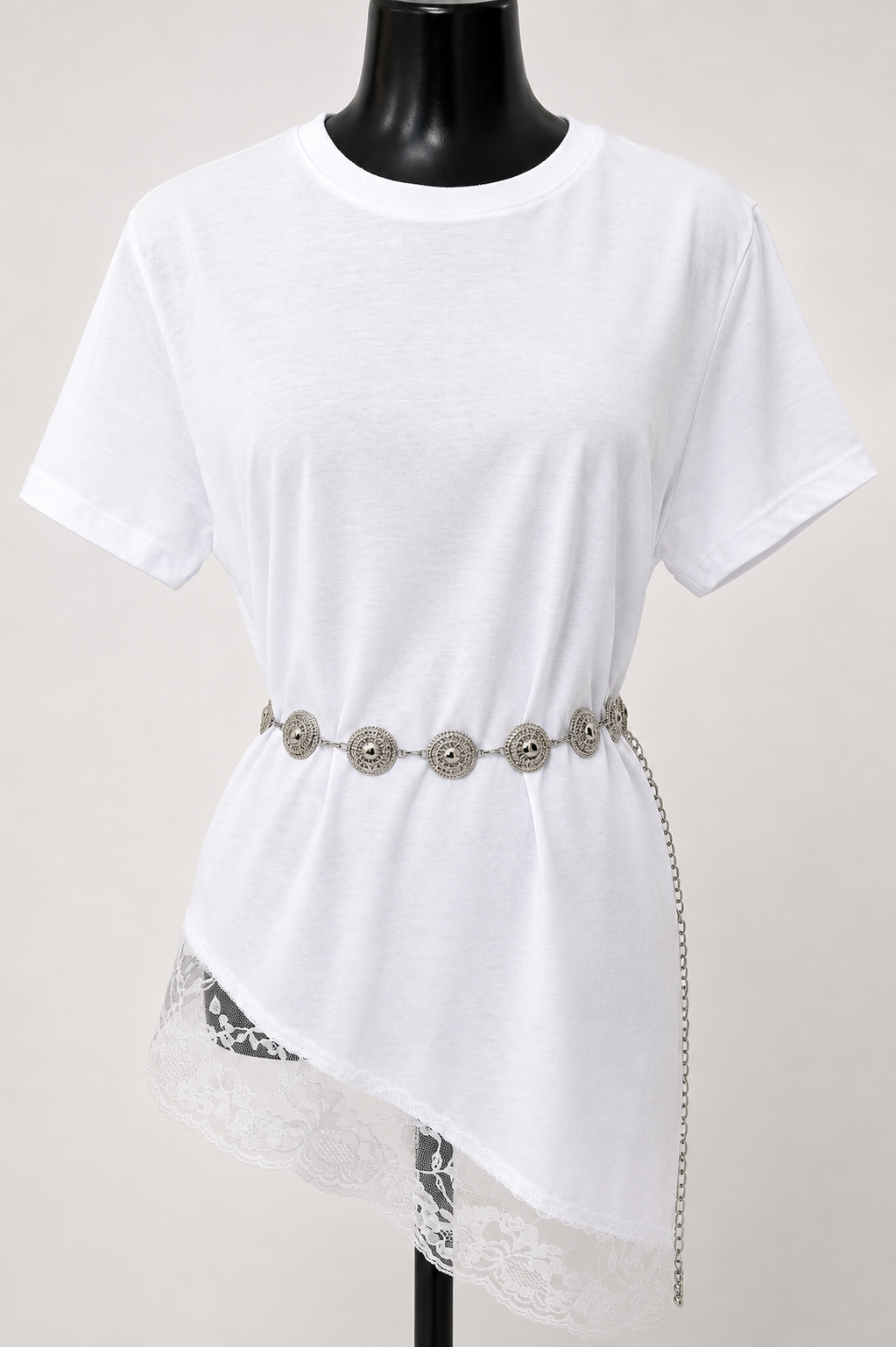 Blusa Assimétrica Feminina com Renda Branca
